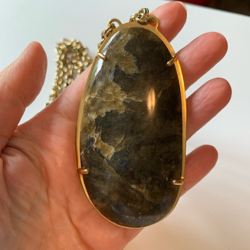 Huge Stella and Dot Gold and Labradorite Pendant Necklace